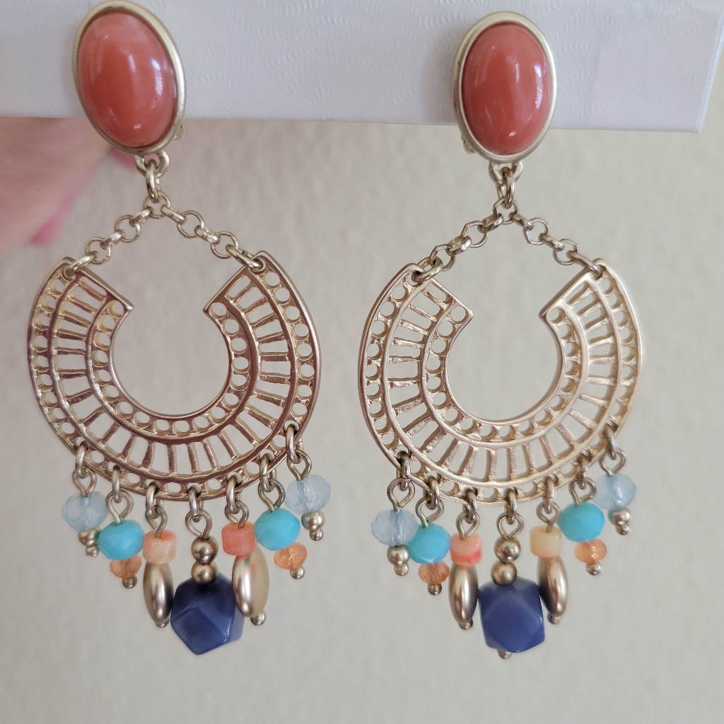 Vintage Multicolor Dangle Clip-On Earrings